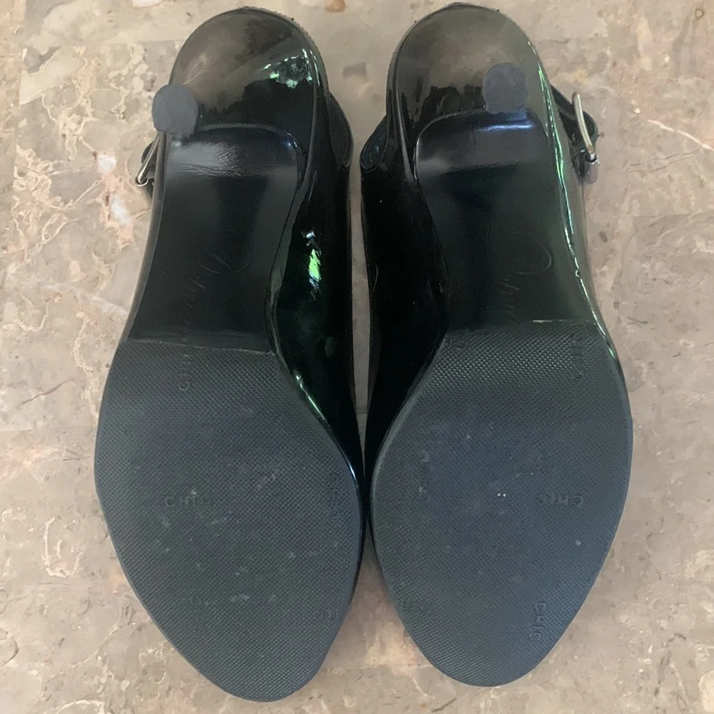 Delman Black Patent Leather Peep Toe Slingback Heels Size 6